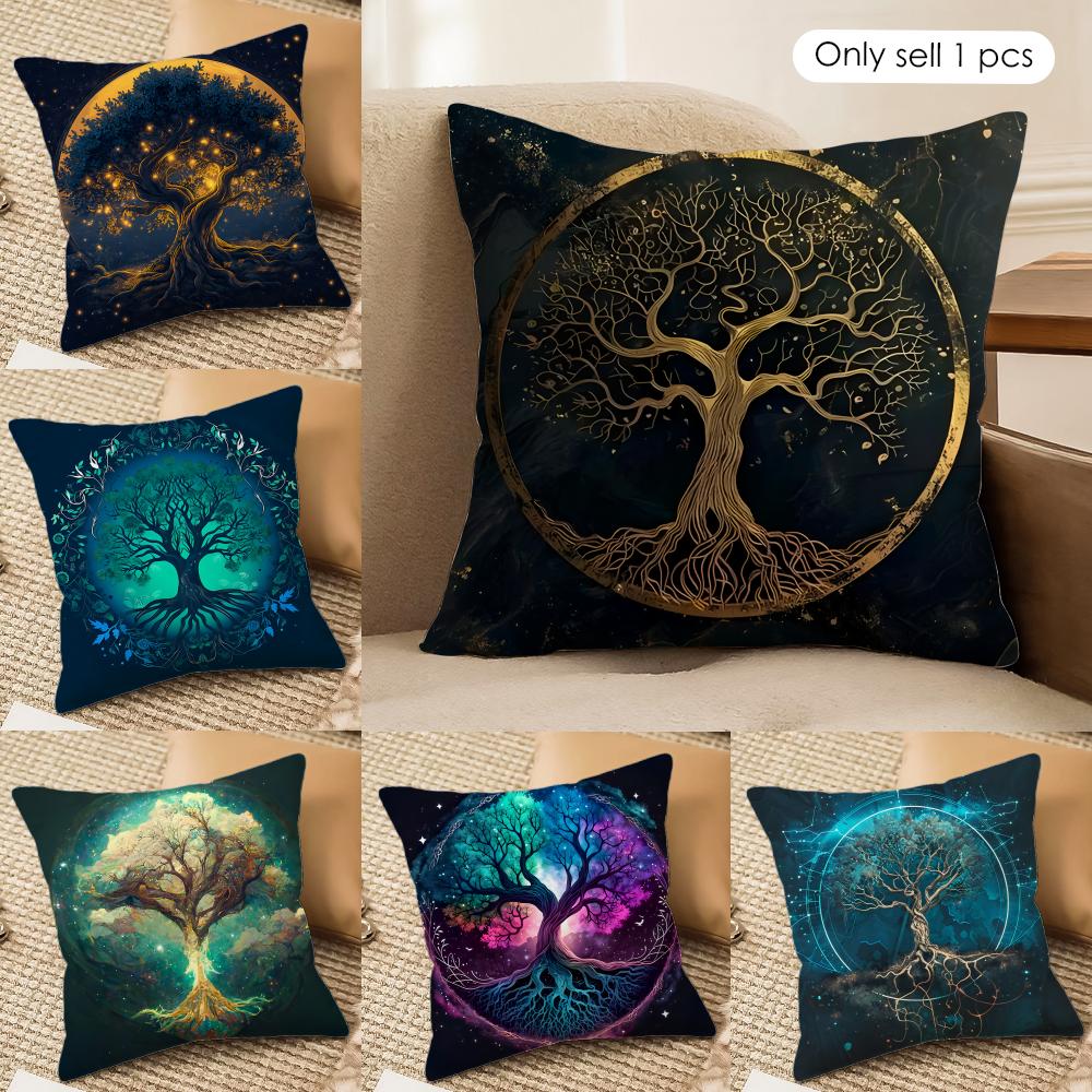 Tree Of Life Abstract Cushion Cover Silky Short Plush Invisible Zipper Dustproof Sofa Pillow Case For Home Decor