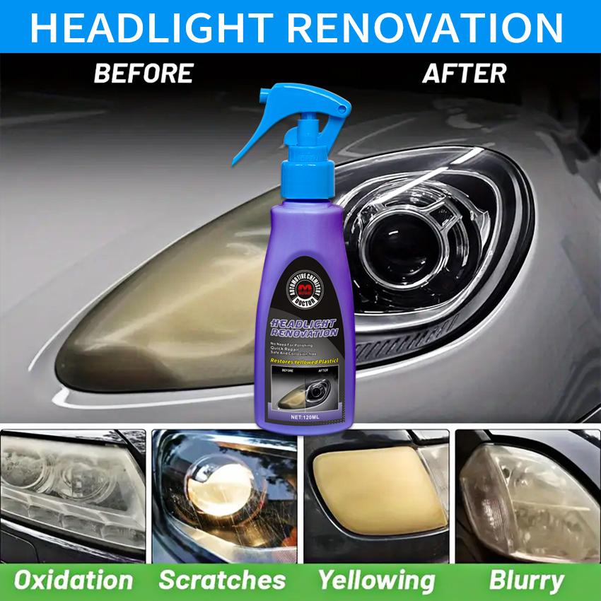 Headlight Restoration Spray: Ceramic Coating, Self-Leveling Tech, 5-Min Dry, Anti-Yellowing & UV Guard (120ml)