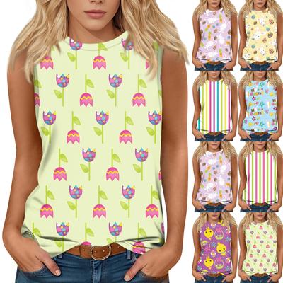 Damenmode Lässig Ostern Bedruckt Rundhals Ärmellos T-Shirt Tops