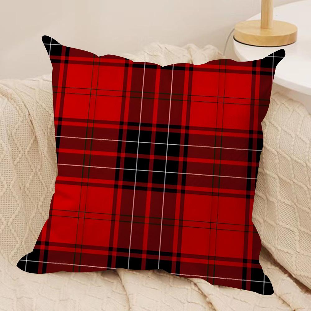 Christmas Plaid Cushion Cover Silky Short Plush DoubleSided Printed Pillow Case for Sofa All Seasons Home Decor Gift