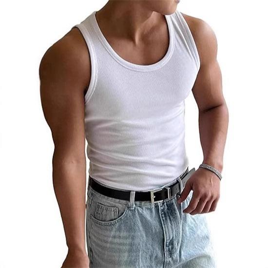 

Men s summer vest round neck workout fitness muscle vest XXL білий