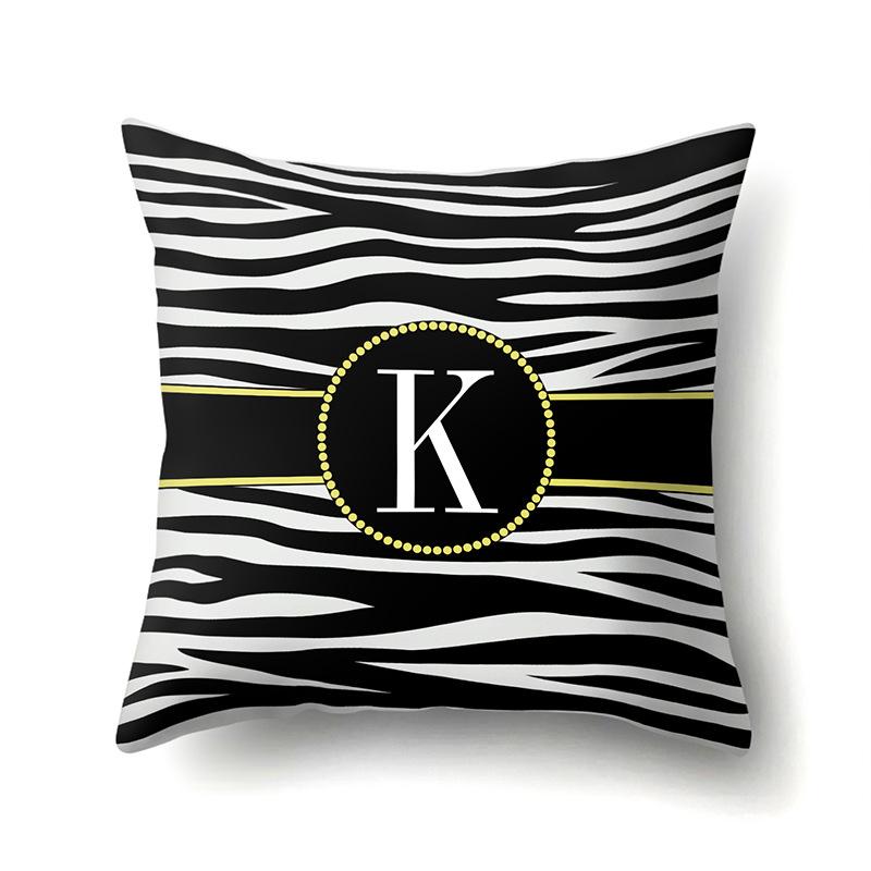 Polyester Pillowcase Zebra Pattern Printing Home Decoration Pillowcase 26 English Letter Cushion Cover Black and White