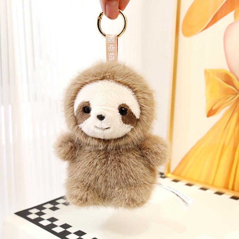 16cm Cartoon Animal Pendant Soft Fuzzy Cute Koala Bear Peluche Toy Panda Dinosaur Sloth Metal Ring Key Chain Fashion Accessory