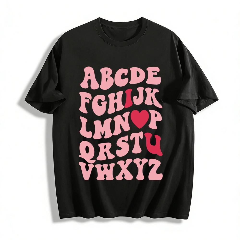 Sweet Heart Letter Print Casual Top Pure cotton T-shirt XXS