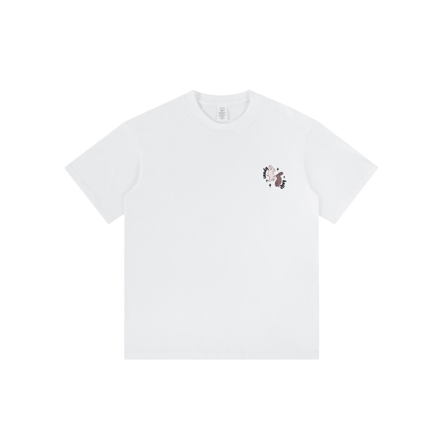 

2024 Summer Couples Cotton T-Shirt: Two Rabbits Print, Short Sleeve, Unisex Round Neck Top L