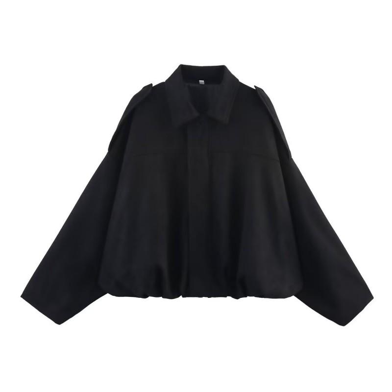 Damen Oversize Windjacke mit Wildleder-Textur, Reverskragen, Reißverschluss vorne