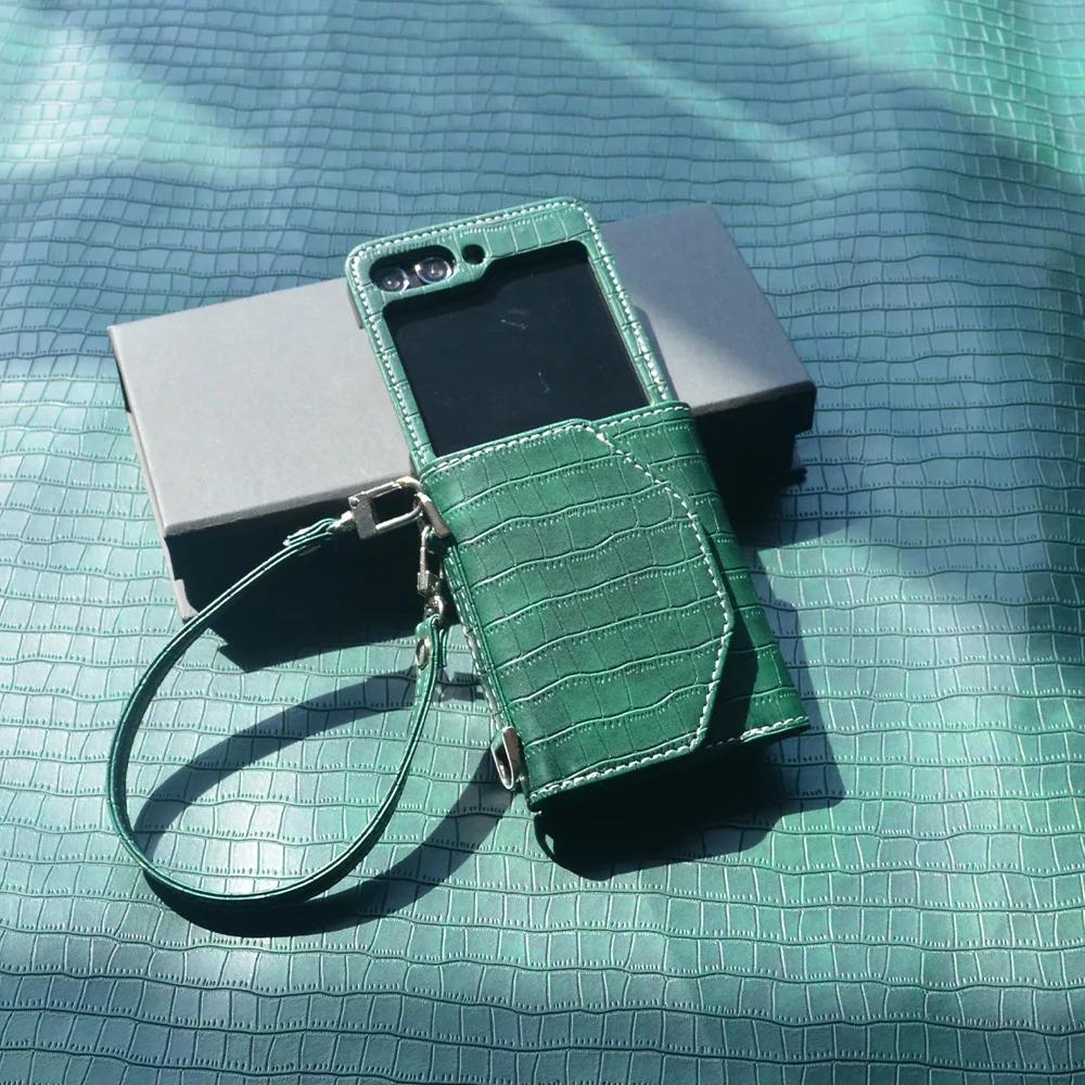 

Чехол для телефона из искусственной кожи с ремешком на запястье Samsung Galaxy Z Flip 6 5 4 3 Flip6 Flip5 Flip4 Flip3 Кошелек с держателем для карт, противоударный чехол Galaxy Z Flip6