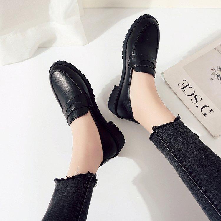 Women's Single Shoes Spring Korean Version Thick-heeled Casual Shoes College Style British Small Leather Shoes Round Toe