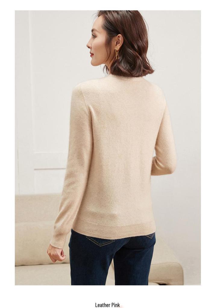 Leka Sha Women's Cashmere V-Neck Sweater, Autumn/Winter Long Sleeve, Slimming Fit, Elegant Wool Base Layer 2026