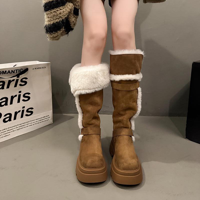 Damen weich elastisch hoch dicke Sohle Winterfell ein warm kalt gefütterte Schneestiefel rutschfest tragen lässig Sport lang Baumwollstiefel