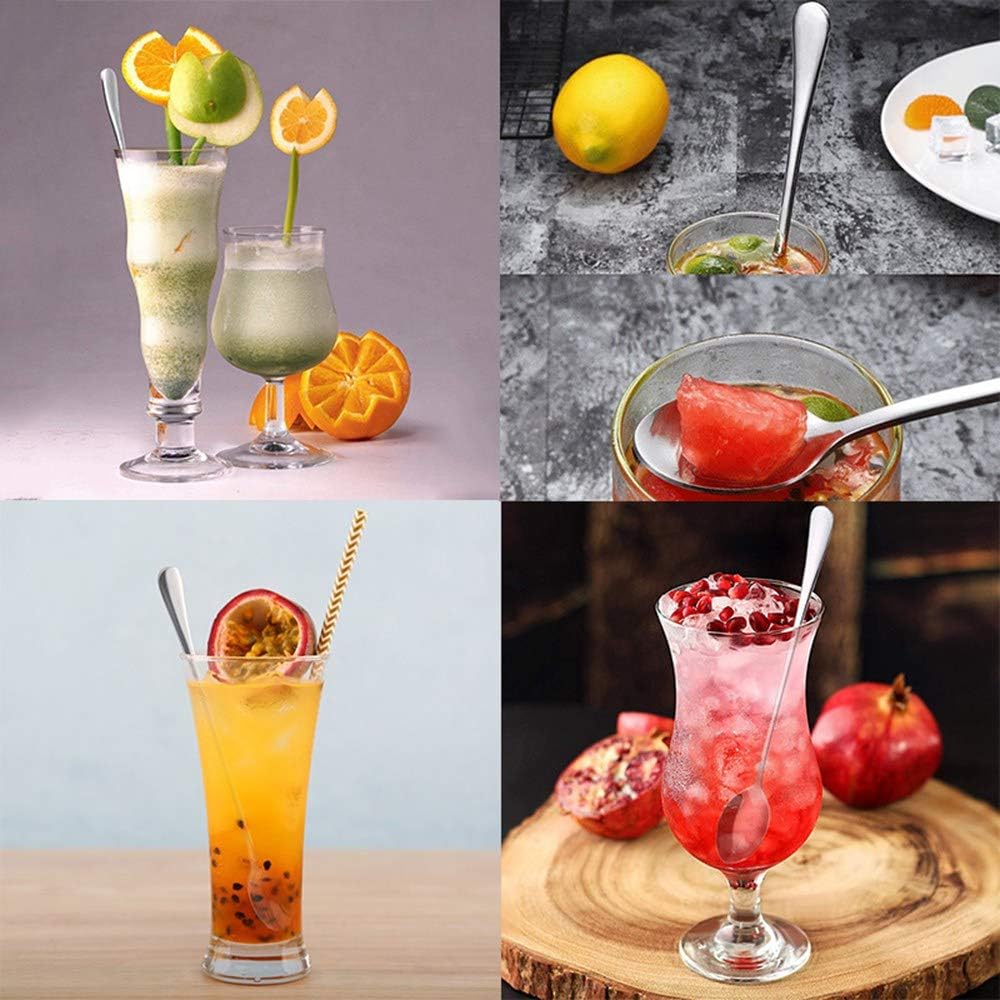 6 Piece Stainless Steel Coffee Spoon Long Handle Ice Cream Dessert Tea Spoon 19.5x2.8 Cm Suitable for Picnic Tableware
