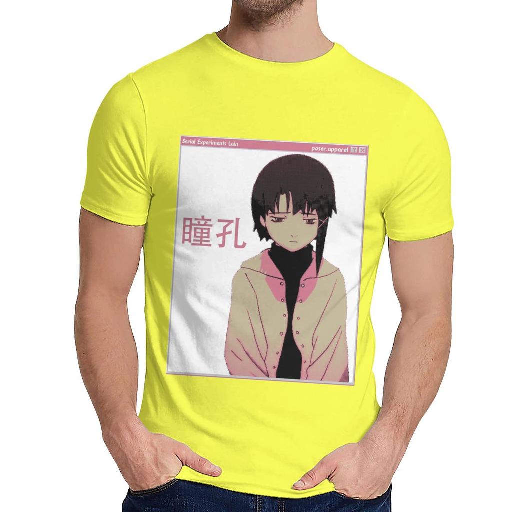 Round Collar Serial Experiments Lain Sad Japanese Anime Aesthetic T Shirt Casual For Male Slim Top