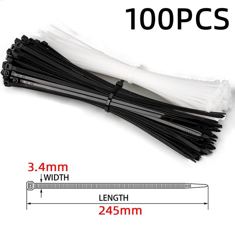 100 Teile/beutel Selbstsichernde Kunststoff Nylon Kabelbinder Organizer Schleife Wicklung Zip Kabelbinder Weiß Schwarz Kabelbinder Set Industria
