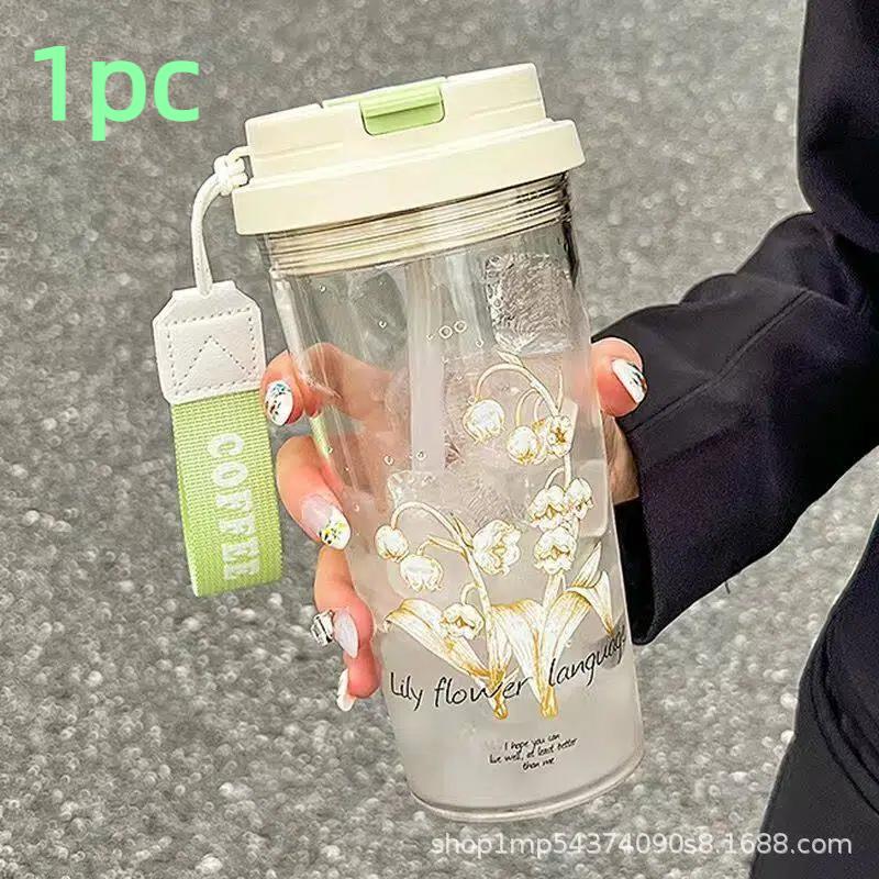 1P tender green plastic water cup for girls, high-level plastic coffee cup, portable, durable, leak proof kettle