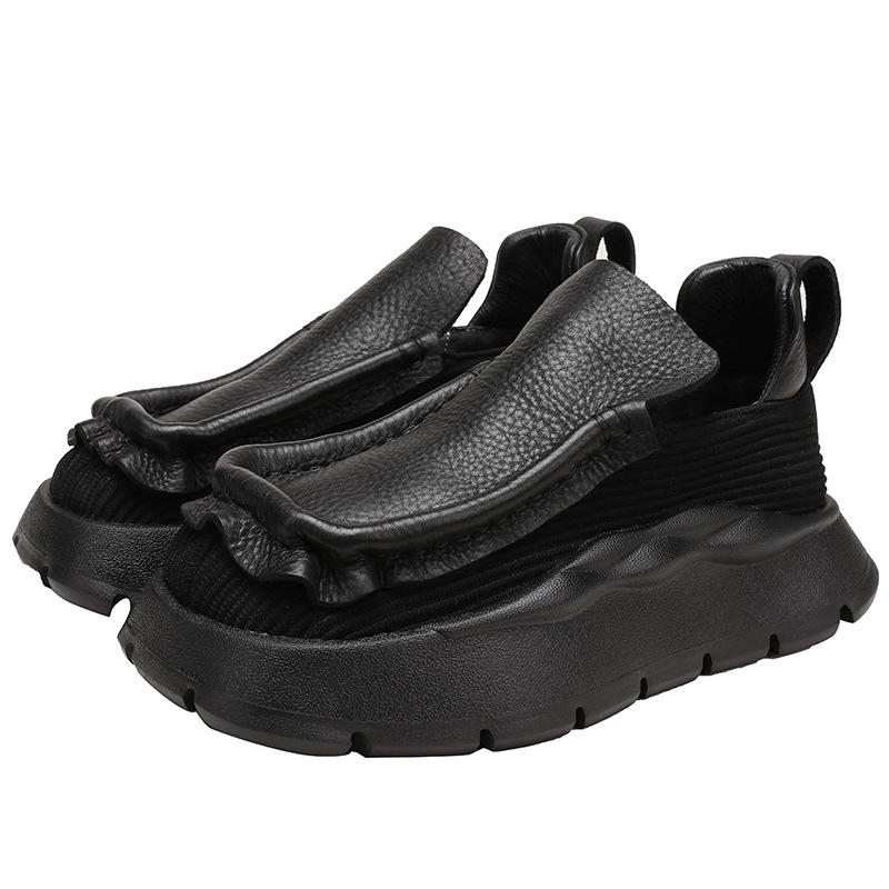 

Туфлі Johnature Vintage на плоскій платформі Жіночі туфлі ручної роботи з круглим носком, суцільний колір, зручні туфлі на товстій підошві. 40 чорний