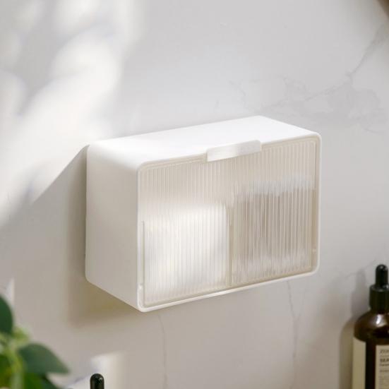 Wattestäbchen-Aufbewahrungsbox mit unterteiltem Layout Klappdeckel Staubdichtes Design Kompakte Größe Badezimmer-Organizer Wattepad-Halter