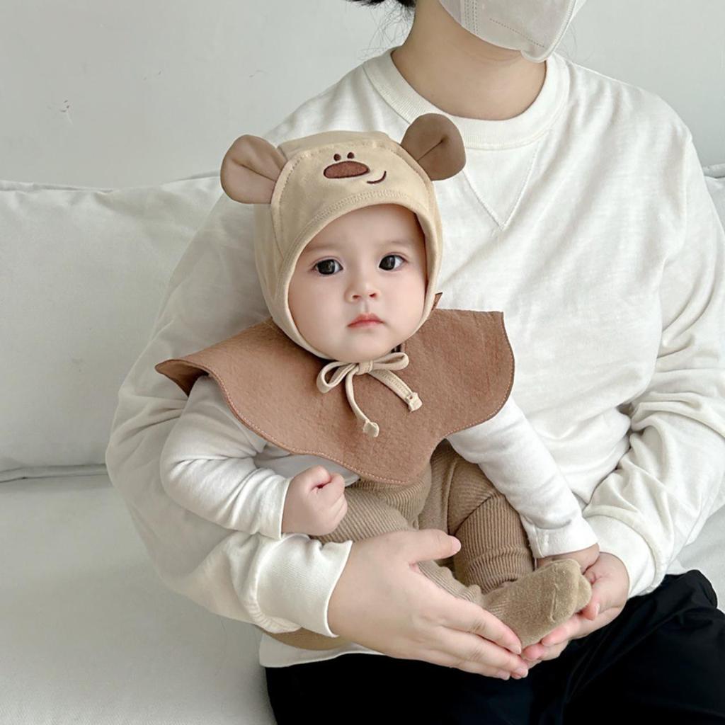 Cute Bear Baby Ear Protection Cap Spring Autumn Cotton Beanie for Infant Boy Gir Solid Color Windproof Bonnet