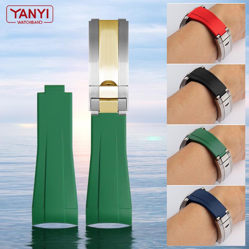 Gummiarmband mit gebogenem Ende für Rolex-Uhren, 20 mm, Silikonarmband, verhindert Staub, Herrenarmband, wasserdicht