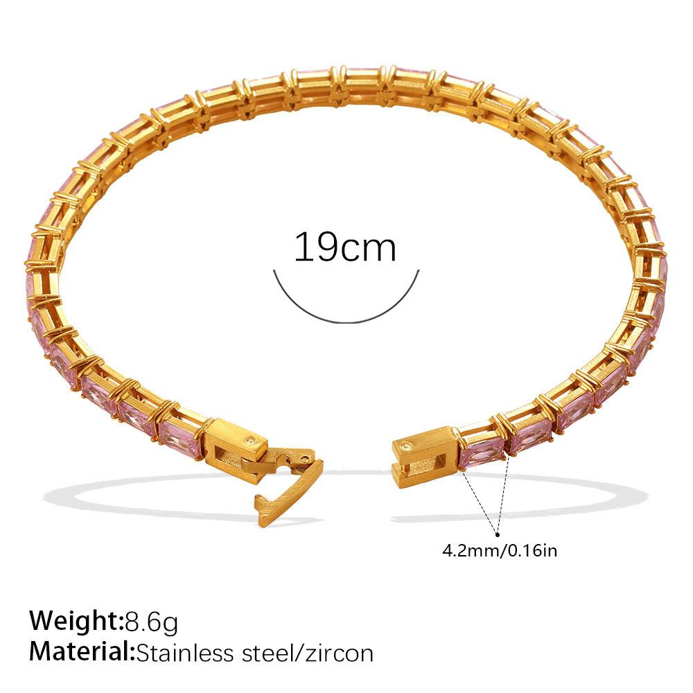 Retro light luxury inlaid with colored square zircon full zirconium bracelet stainless steel fashion high-end tennis chain bracelet