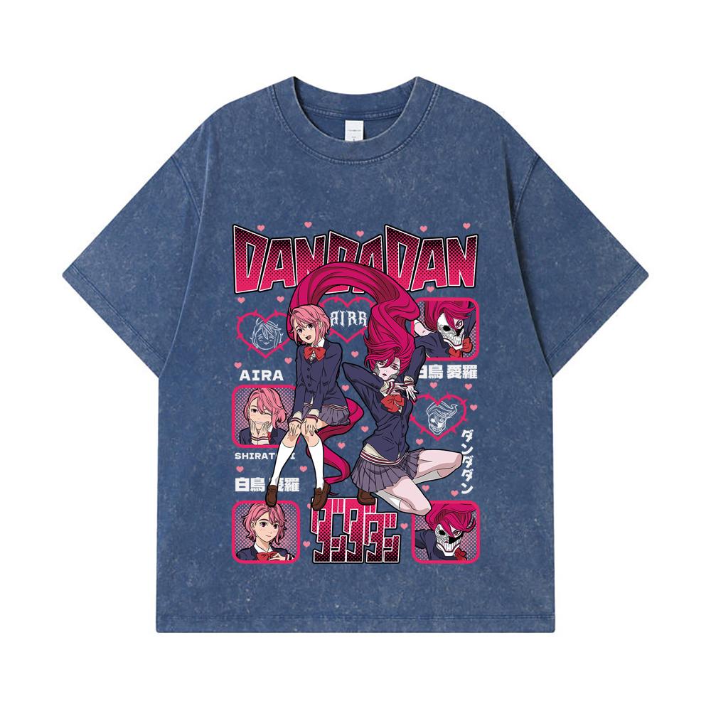 

275 GSM Washed T-shirts 100% Cotton Dandadan V11 Aira Print Unisex Heavy Cotton T Shirt 2XL королівський синій колір