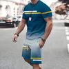 Summer Fashion Casual Men's Suit Gradient 3D Printed Sportswear Short-sleeved Suit Oversized Round Neck T-shirt Shorts 2-piece