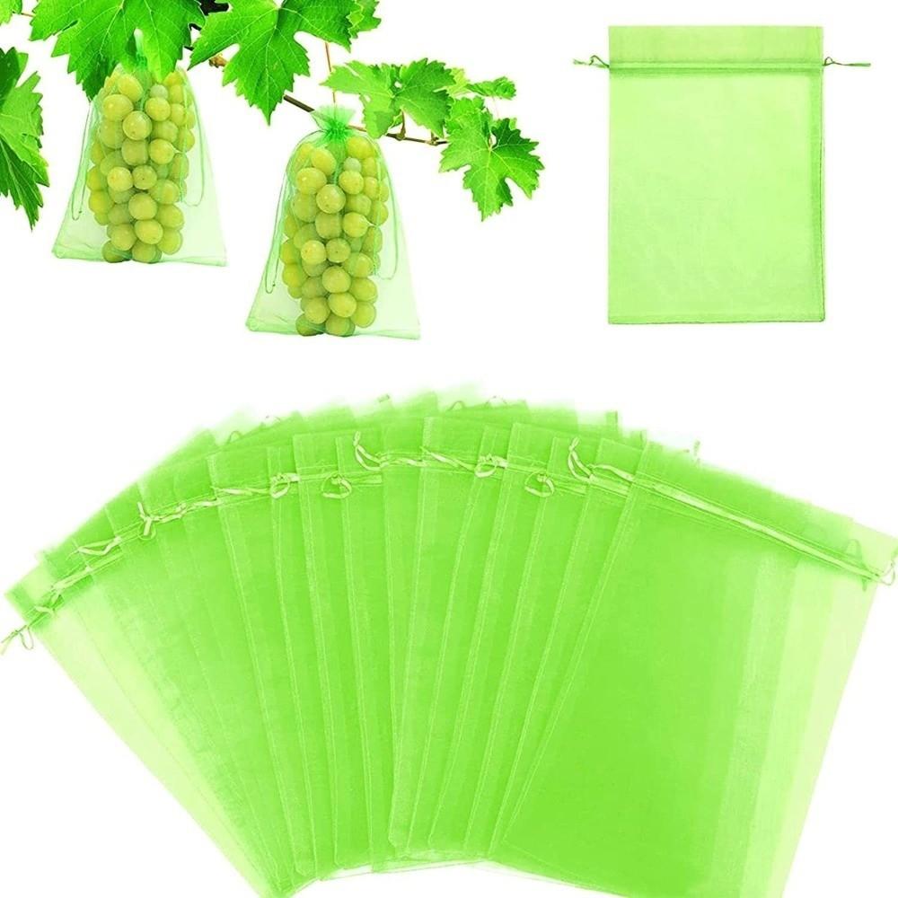 100Pcs Mesh Fruit Protection Bags Organza with Drawstring Fruits Insect Proof Bag Weather Resistant Fruit Pockets