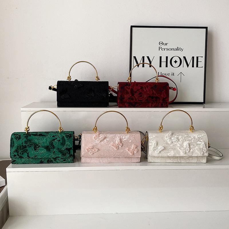 Bags Bags 2025 New Forest Sweet Girl Fashion Lace Butterfly Foreign Shoulder Chain Small Square Bag Tide