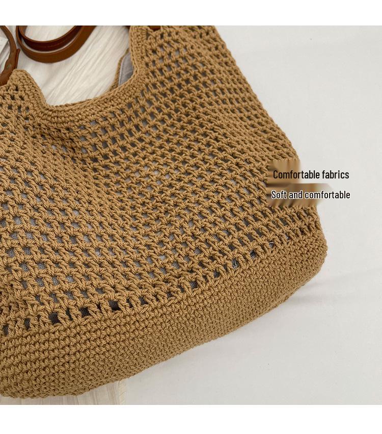 Women's Summer 2025 Cotton Thread Large Capacity Straw Woven Shoulder/Crossbody Handbag