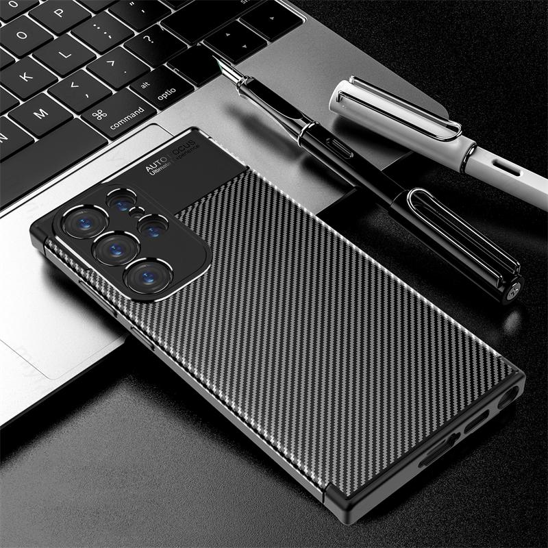 Pro Samsung Galaxy S24 Ultra 5G pouzdro Carbon Fiber Anti-Knock Armor Cover Sumsung S 24 Plus S24Ultra Soft Gum Shockproof Coque