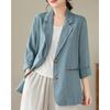 [JHIJSC] Ladies Jacket Spring Formal Tailored Jacket Cotton Linen Thin Fashionable Big Size (JP, Alphabet, XL, Blue)