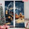 2pcs 2D Flat Printing Merry Christmas Curtain Christmas Train1 Versatile Polyester Fabric Without Electricity Family Party