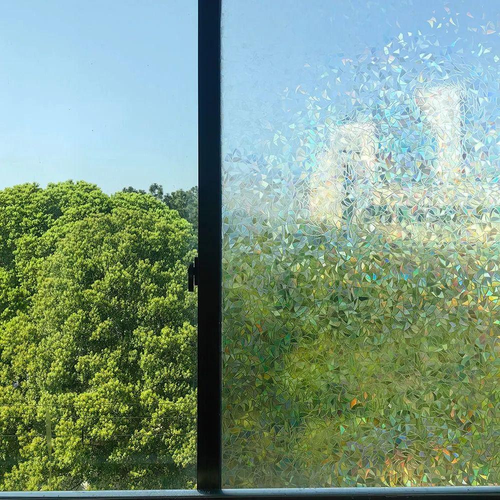 1Roll 30/40/50/60cm Window Film Frosted Anti-look Rainbow Window Privacy Film Self-adhesive 3D Stained Glass Privacy Stickers