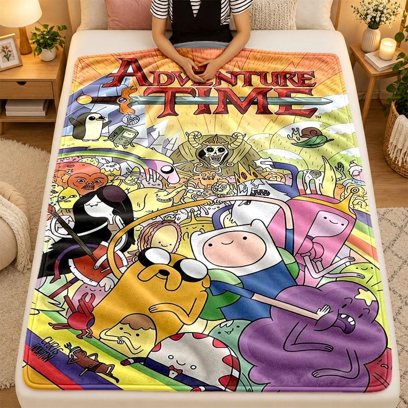 Flannel BlanketAdventure Time Cartoon Warm Soft Throw Blanket for Indoor Sofa Bed Living Room Use