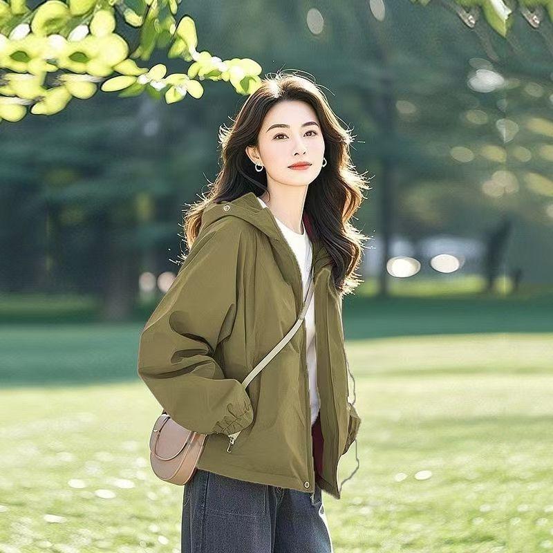 Giacca da Donna Monocolore Nuova per Primavera e Autunno Cappotto Casual Versatile con Cappuccio