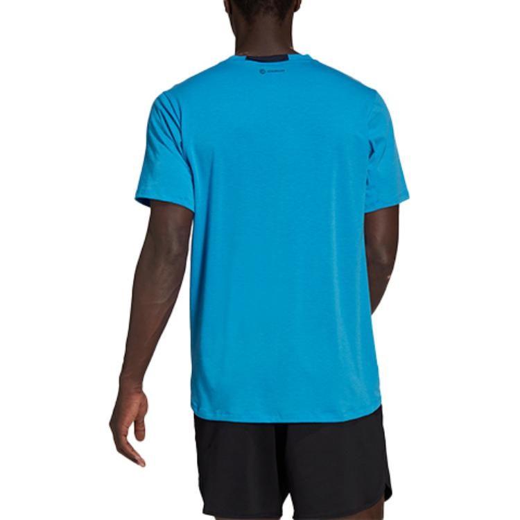 adidas T Shirts Men's Lake Blue V Neck Straight Fit HB9199