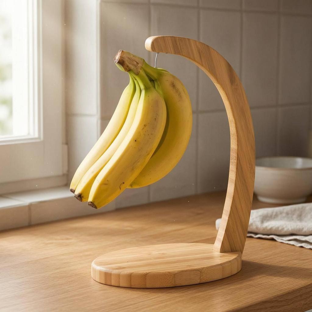 Banana Holder Bamboo Fruit Rack Storage for Kitchen, Living Room