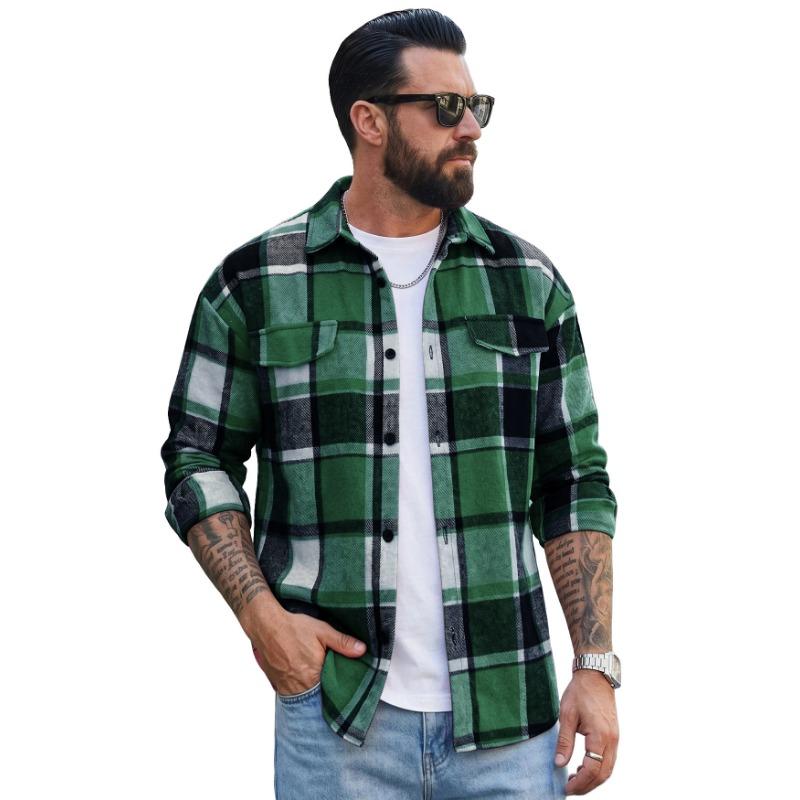 Mens Casual Long Sleeve Collared Cardigan Shirt With Pockets Plus Size Spring Autumn