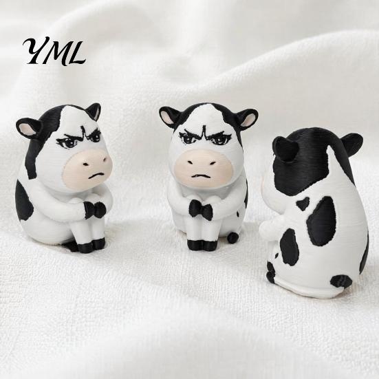 Dairy Cattle Statue 3D Printed Cow Figurine, Cartoon for Desk Decor, Mini Animal Sculpture Home Office, Gift Lovers PLA Decoration
