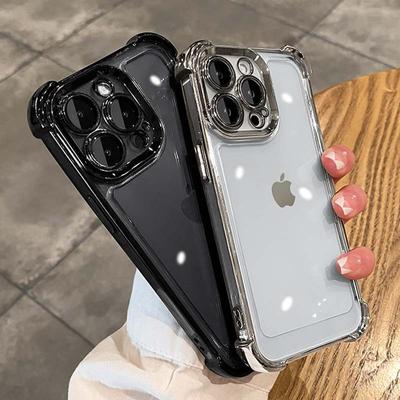 Luxuriöse galvanisierte Hülle für iPhone 13 12 11 14 Pro Max X XR XS Max 14Plus Transparenter Linsenschutz Weiche TPU-Abdeckung Coque