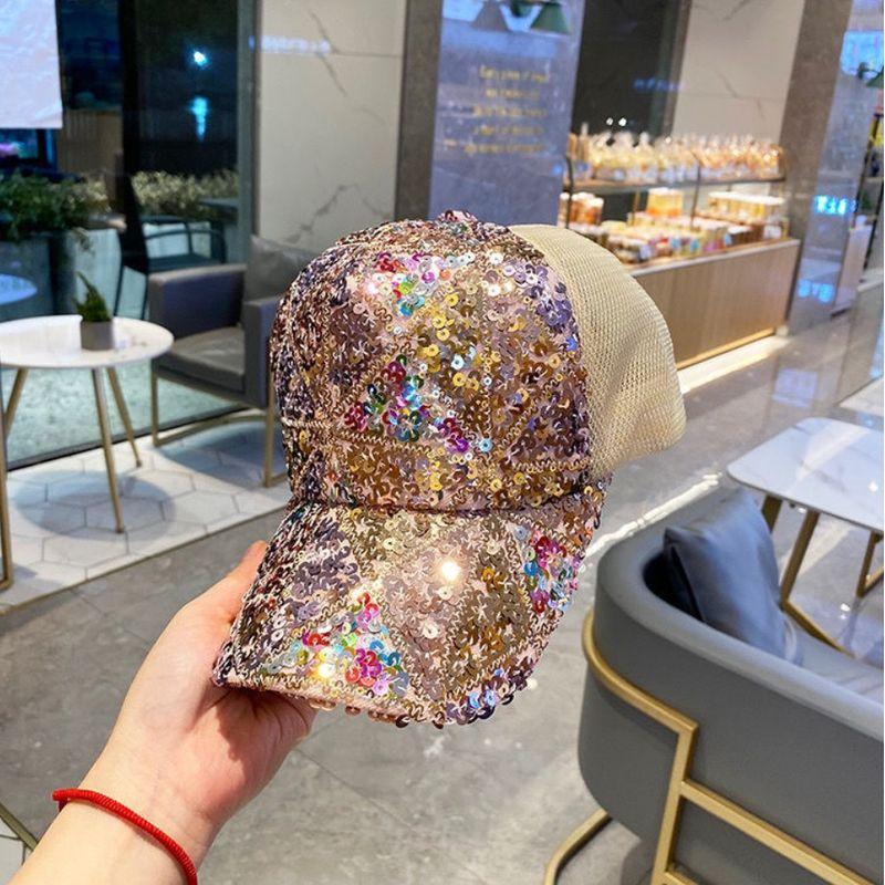 Hat Female South Korea Color Sequin Peaked Cap Summer Breathable Mesh Baseball Cap Youth Traveling and Shopping Sun Hat