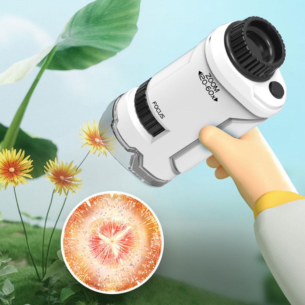 60-120x Handheld Microscope with LED Light Pocket Microscope Little Scientist Microscope Science  for Kids