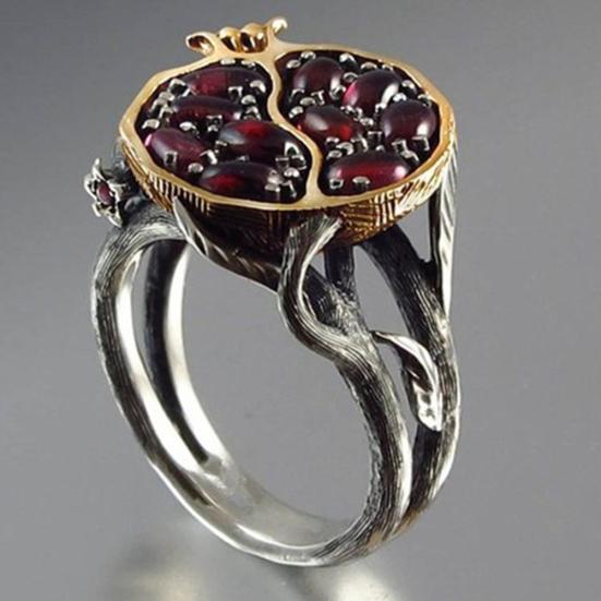 Bague Vintage en fausse pierre précieuse en rotin et grenade pour femmes, bijoux de fiançailles et de mariage