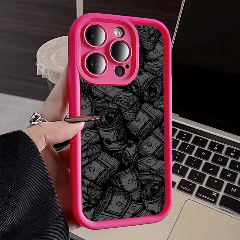 Pink Dollars Full-Coverage Banknote Design Silicone Phone Case For iPhone 16 15 14 13 12 11 Pro Max X XS XR 7 8 Plus Cover
