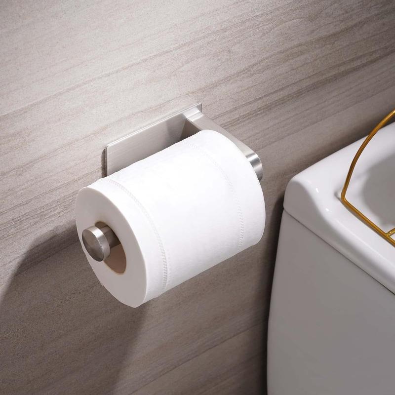 1Pc Stainless Steel Toilet Paper Holder - No Drilling Required Self-Adhesive Freestanding Bathroom And Kitchen Roll Holder With Brushed Finish