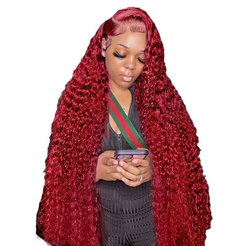 Wigs European American Fashion Front Lace Wine Red Long Roll Wig Small Chemical Fiber Fake