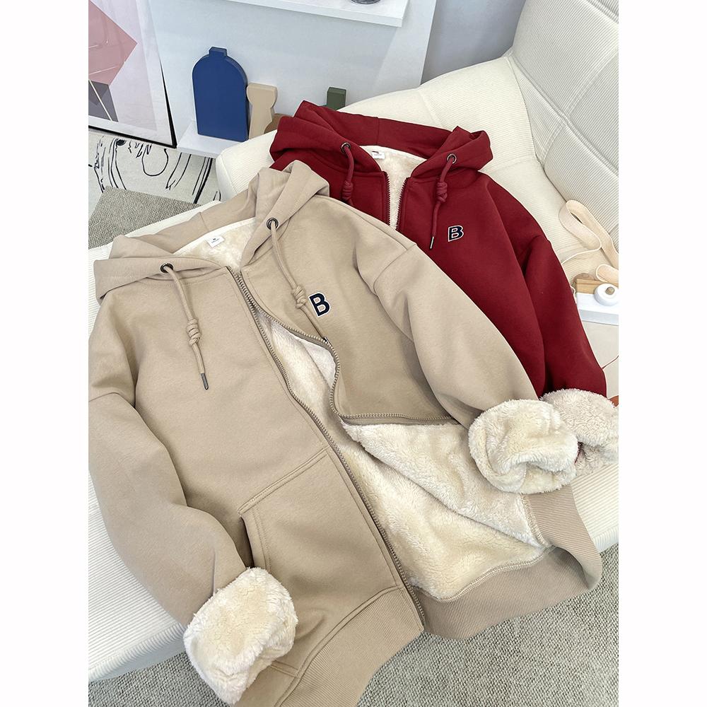 Autumn Winter Hoodie Coat Drawstring Thick Pockets Long Sleeve Fleece Jacket Thick Warm Fleece Sweatshirt