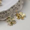 Mori Style Olive Green Zircon Flower Ear Clips: Painless, No-Pierce Micro-Pavé Earrings.