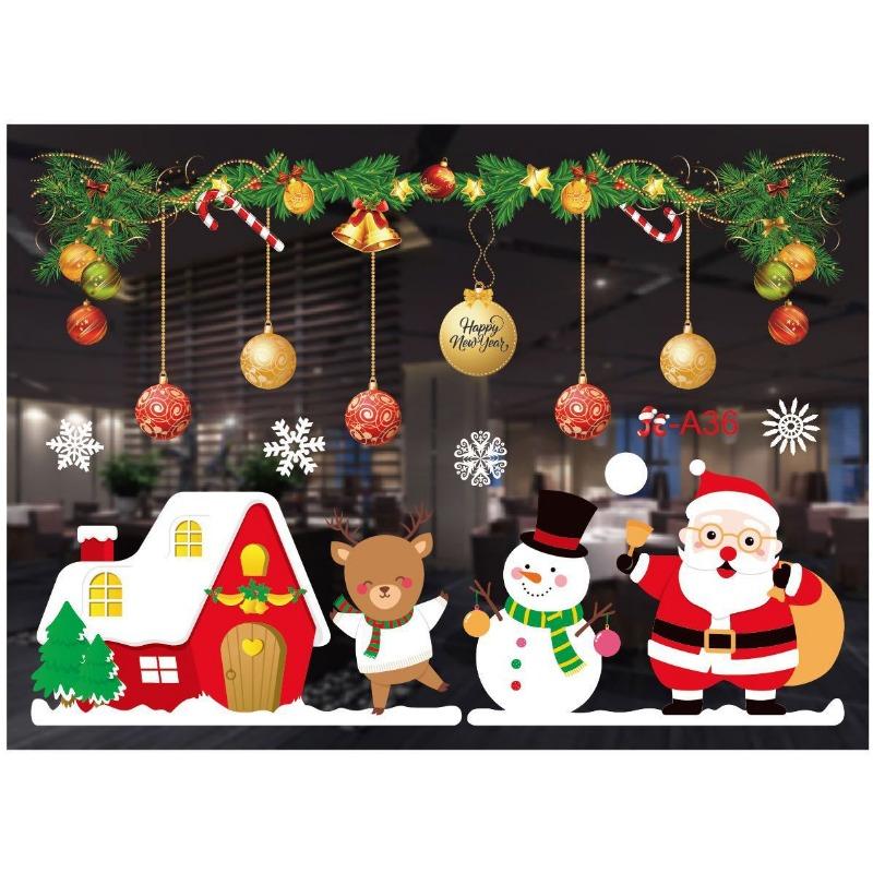 Weihnachtsdekorationen Farbige Weihnachtsfensteraufkleber Weiße Schneeflocken-Wandaufkleber Fensterdekoration Spurlose Fensteraufkleber