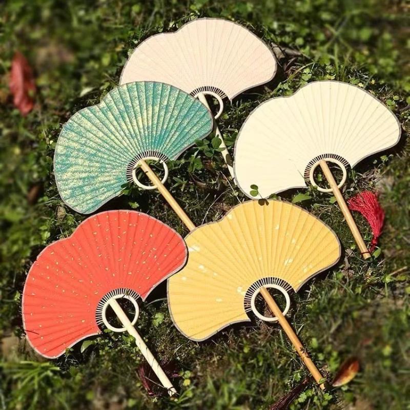 Hand Ginkgo Round Fan Paper DIY Folding Fan Bamboo Wedding Painting Diyfans Party Decoration Art Craft Chinese Dance Fan