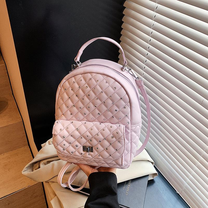 Rhombus diamond backpack bag women's new fashionable versatile small backpack shoulder travel bag